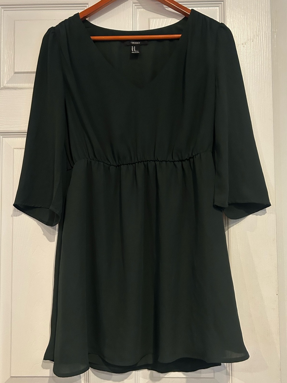 Forever 21 Forest Green V-Neck Mini Dress